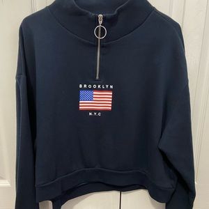 Navy/Dark Blue Brooklyn N.Y.C Cropped Quarter Zip Pull-Over/Sweatshirt